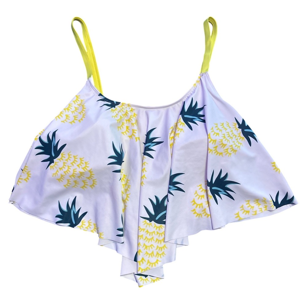Rosegal Pineapple Print Ruffle Tankini Swim Top Yellow White Plus Size 2X